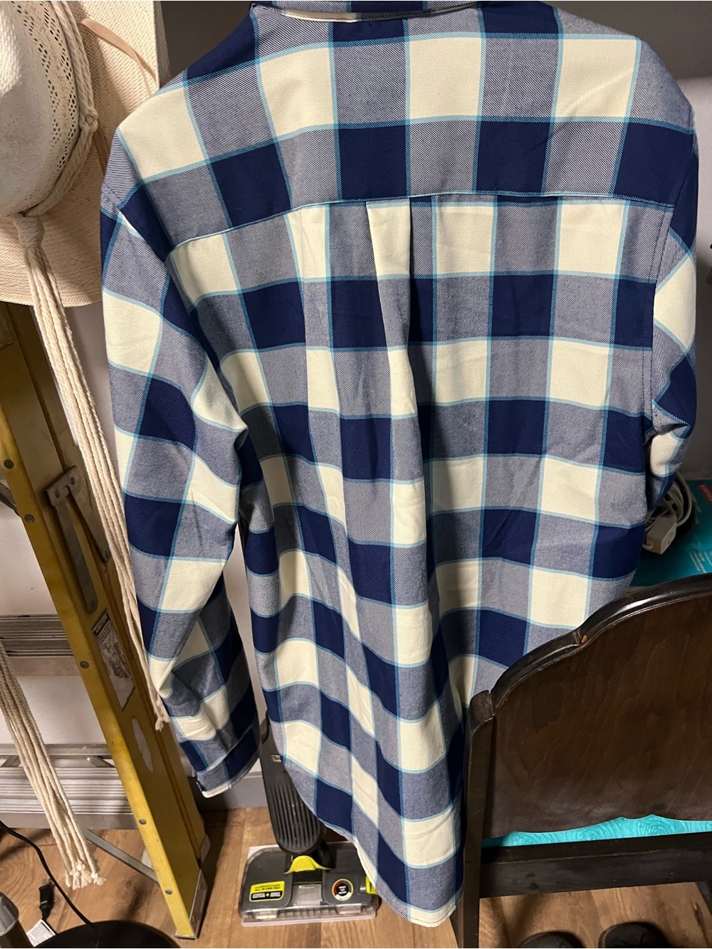 DIXXON Navy, Cream & Gray Plaid Long Sleeve Button-Up Shirt L - Picture 3 of 3